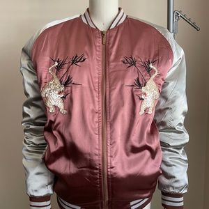 Embroidered Color Blocked Bomber Jacket